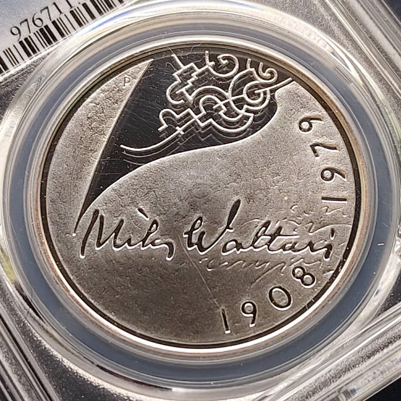 【全场包邮】纯粹捡漏拍509场 【收藏级·亚军分】芬兰2008年10欧元作家米卡·沃尔塔里诞辰100周年精制纪念银币【38.6毫米25.5克92.5%】-PCGS PR69 DCAM（更高分仅2枚）