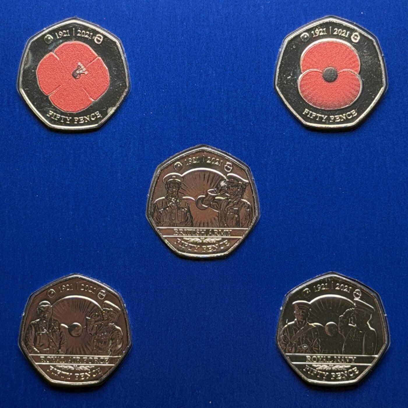 ＜星葵🌻钱币社＞硬币场·第71期·3月10日发货 泽西岛2021年英国皇家军团百年庆典卡装50便士彩色纪念套币