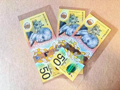  【Blue Auction】世界纸币精拍第791期——18级TOP拍卖/信誉/品质/专业/高效💫 - 【一组3张不同冠号 含888豹子号无47】澳大利亚50元 全新UNC