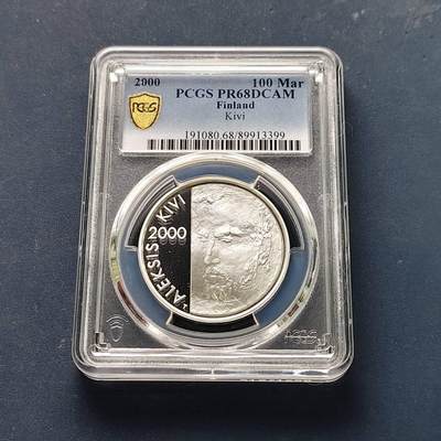 【全场包邮】纯粹捡漏拍509场 - 【收藏级·亚军分·少见】芬兰2000年100马克文学家阿莱克西斯·基维精制纪念银币【35毫米22克92.5%】-量6000-PCGS PR68 DCAM（更高分仅2枚）