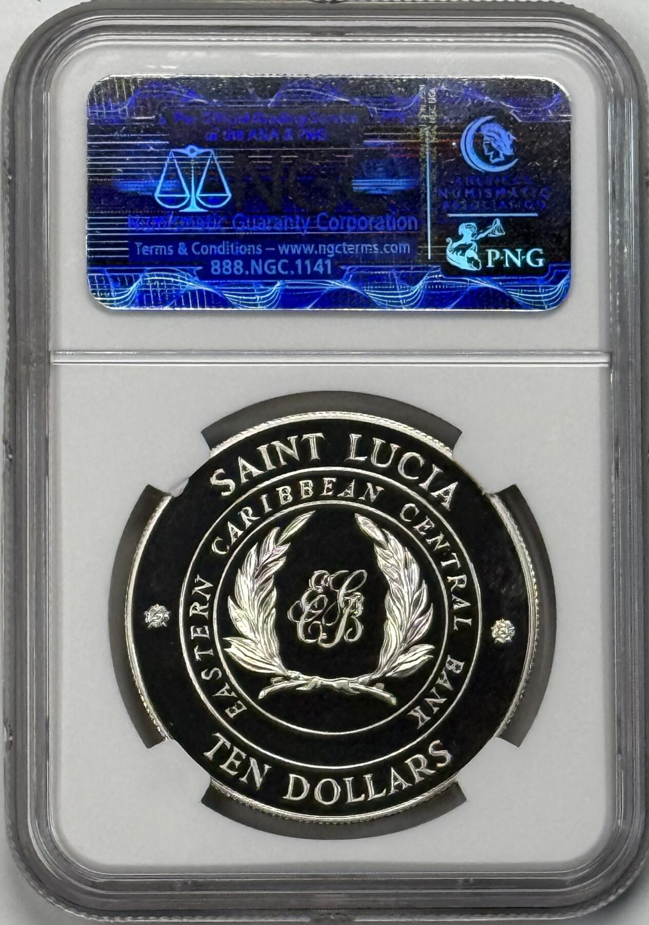 S&S Numismatic世界钱币-拍卖 第121期  圣卢西亚1986年 英联邦财政部长会议 10元精制纪念银币 28.28克925银 NGC PF69UC