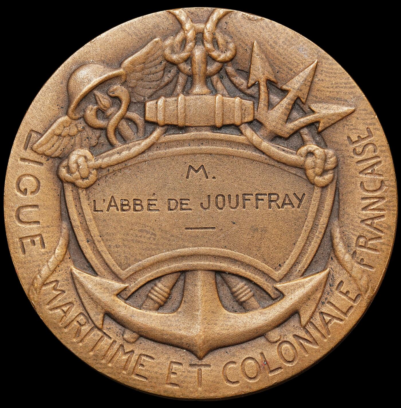 修遠堂世界钱币第106期，请看参拍说明 19世纪末至20世纪初法国海洋与殖民协会荣誉铜章，41.20mm，30.06g