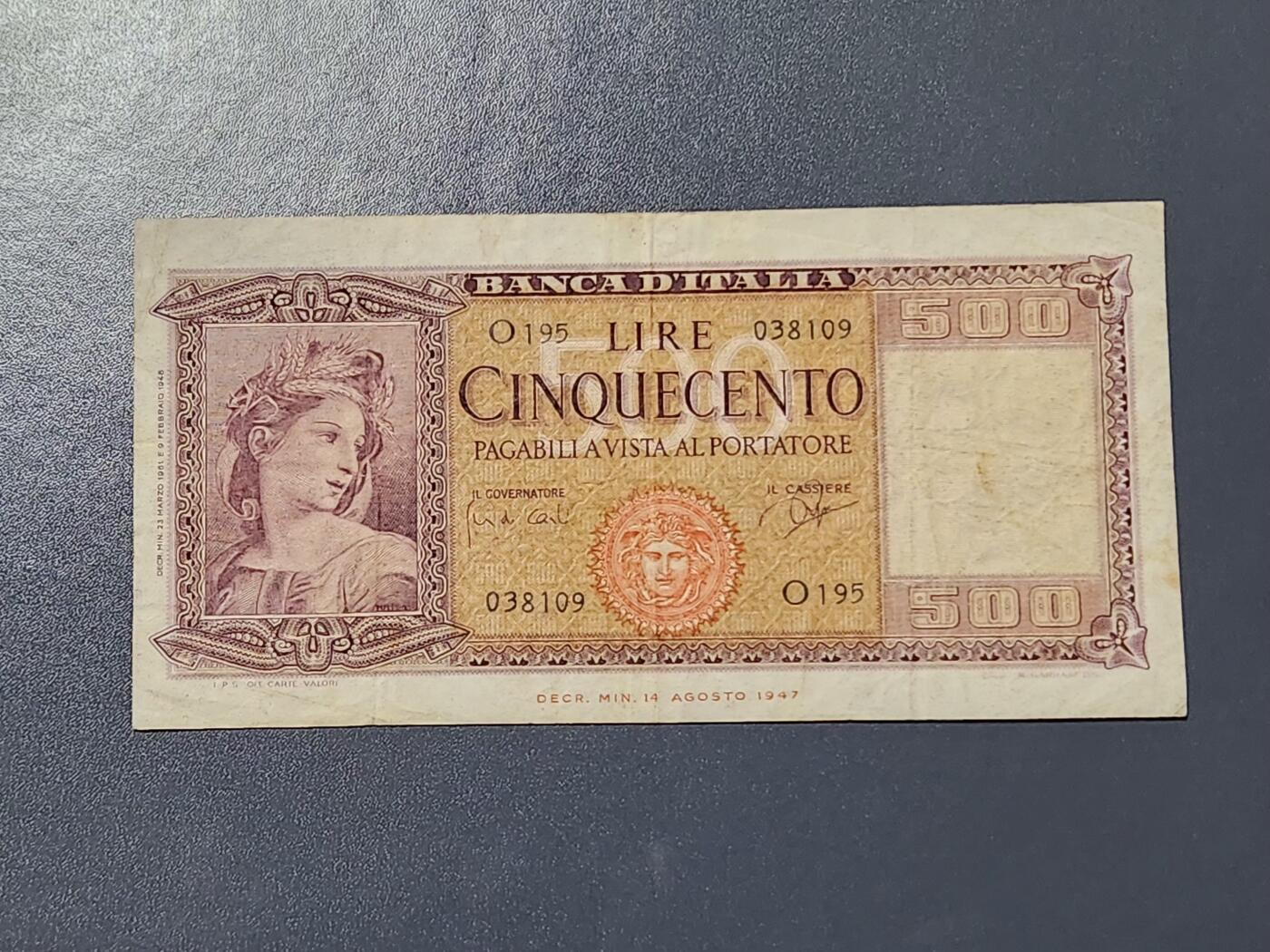 3月6号晚上8点 外国纸币自动截拍第35场 意大利500原票美品