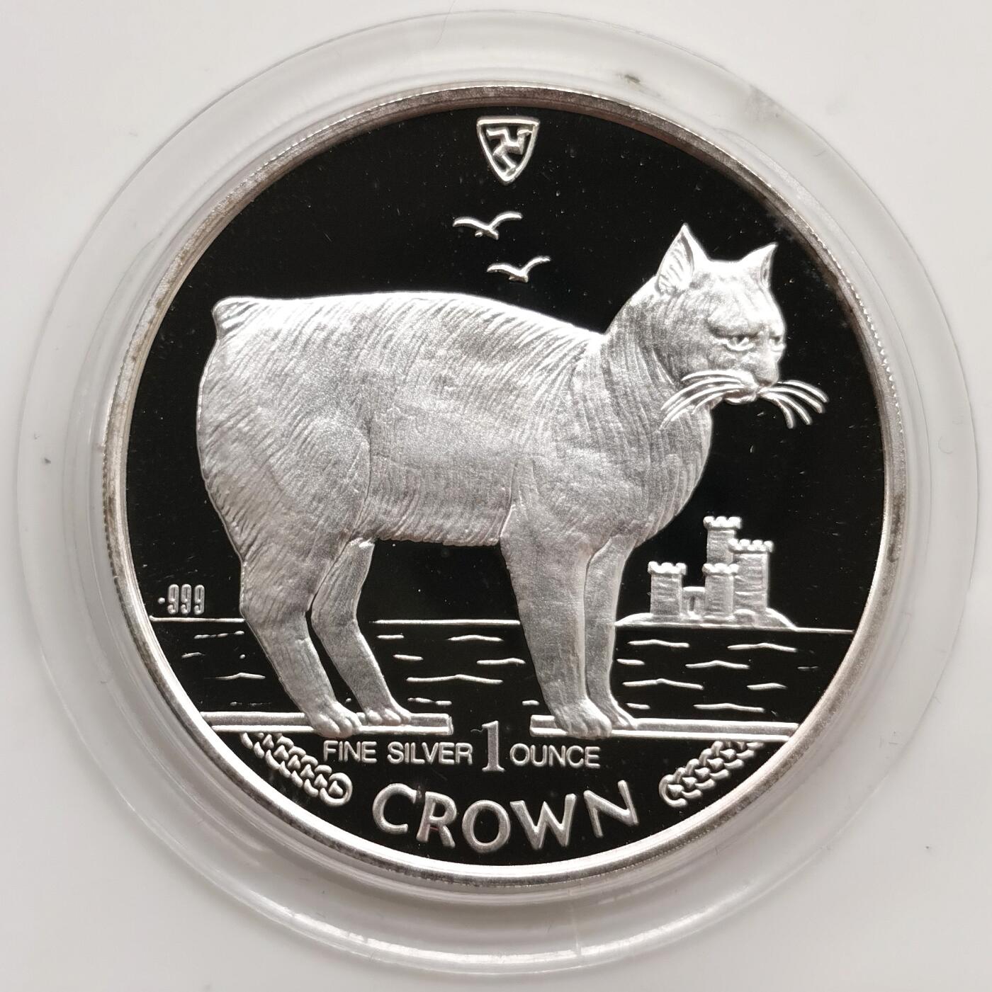 博洋堂世界钱币拍卖第163期（全场包邮） 马恩岛（英）1988年1克朗精制银币 猫系列-马恩岛猫（又叫无尾猫） 1盎司999银 发行量：1万5千
