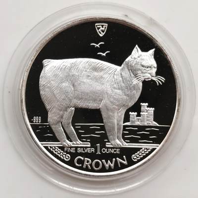 博洋堂世界钱币拍卖第163期（全场包邮） - 马恩岛（英）1988年1克朗精制银币 猫系列-马恩岛猫（又叫无尾猫） 1盎司999银 发行量：1万5千