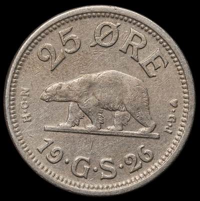 修遠堂世界钱币第106期，请看参拍说明 - 1926年格陵兰25欧尔