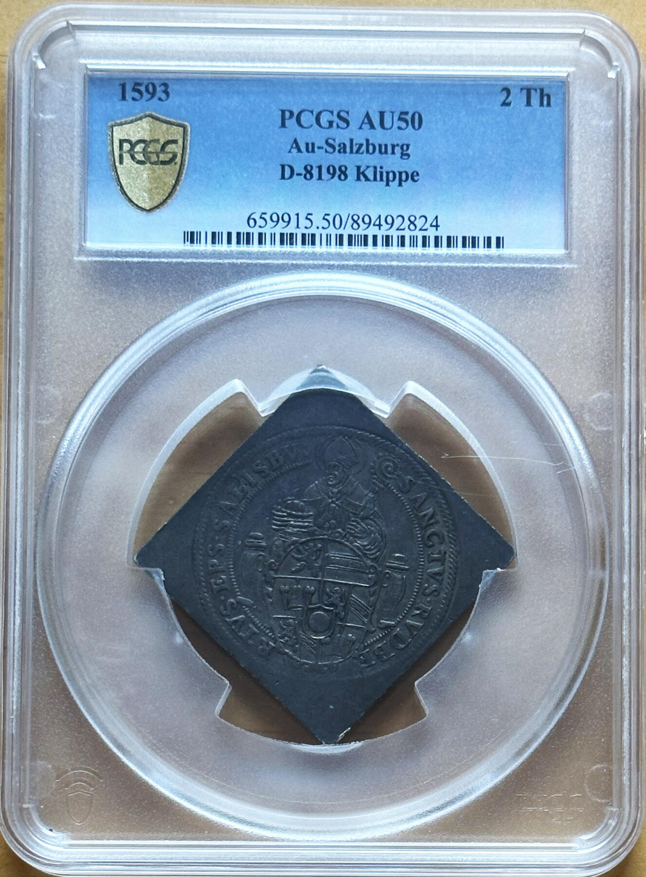 PCGS-AU50 1593萨尔茨堡菱形2泰勒超大银币 唯一亚军