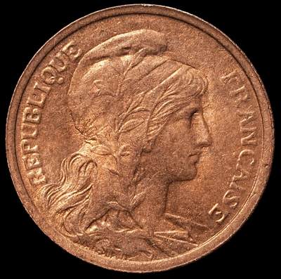 修遠堂世界钱币第106期，请看参拍说明 - 1908年法国1分铜币，未流通满铜光