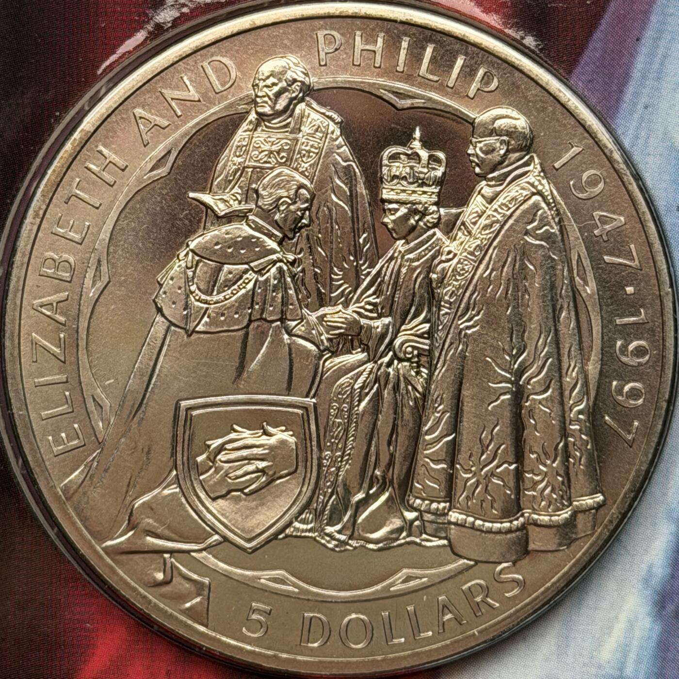 ＜星葵🌻钱币社＞硬币场·第71期·3月10日发货 〈发行量9000〉新西兰1997年女王金婚卡装5元克朗型纪念币