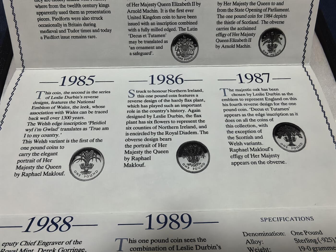 长老汇马年精选第七场拍卖 1983-1989英国1英镑精制加厚银币套装，133克925银，盒证全，500套