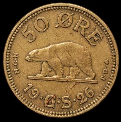 修遠堂世界钱币第106期，请看参拍说明 - 1926年格陵兰50欧尔