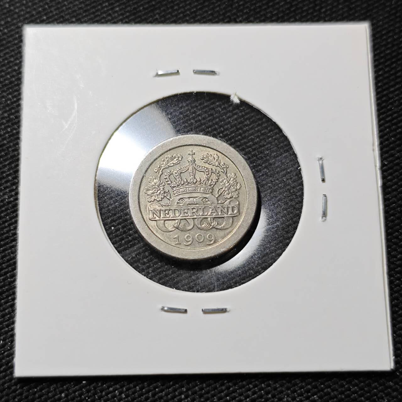 KK钱币收藏小铺   第401期 2月预留时间 周末发货  1909荷兰5分 带光