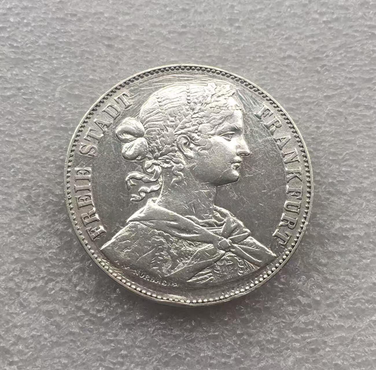 世界钱币专场拍卖 每周二开拍 1860年德国法兰克福日耳曼尼亚少女1泰勒银币