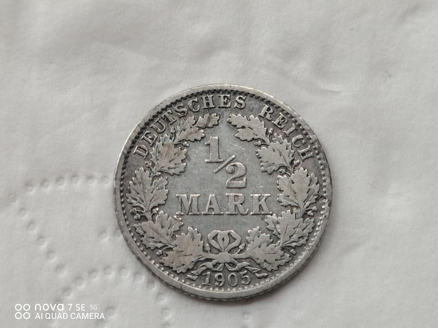 外国银币 1905年德国1/2银币