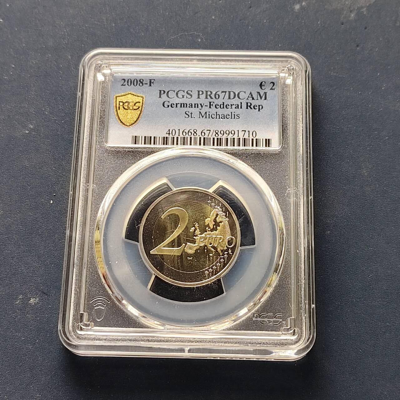 【全场包邮】纯粹捡漏拍509场 【收藏级】德国2008年2欧元州币系列汉堡联邦州圣米迦勒斯教堂F厂双色精制纪念币-PCGS PR67 DCAM（更高分仅3枚）