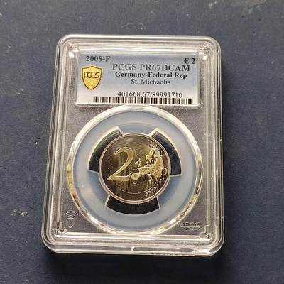 【全场包邮】纯粹捡漏拍509场 - 【收藏级】德国2008年2欧元州币系列汉堡联邦州圣米迦勒斯教堂F厂双色精制纪念币-PCGS PR67 DCAM（更高分仅3枚）