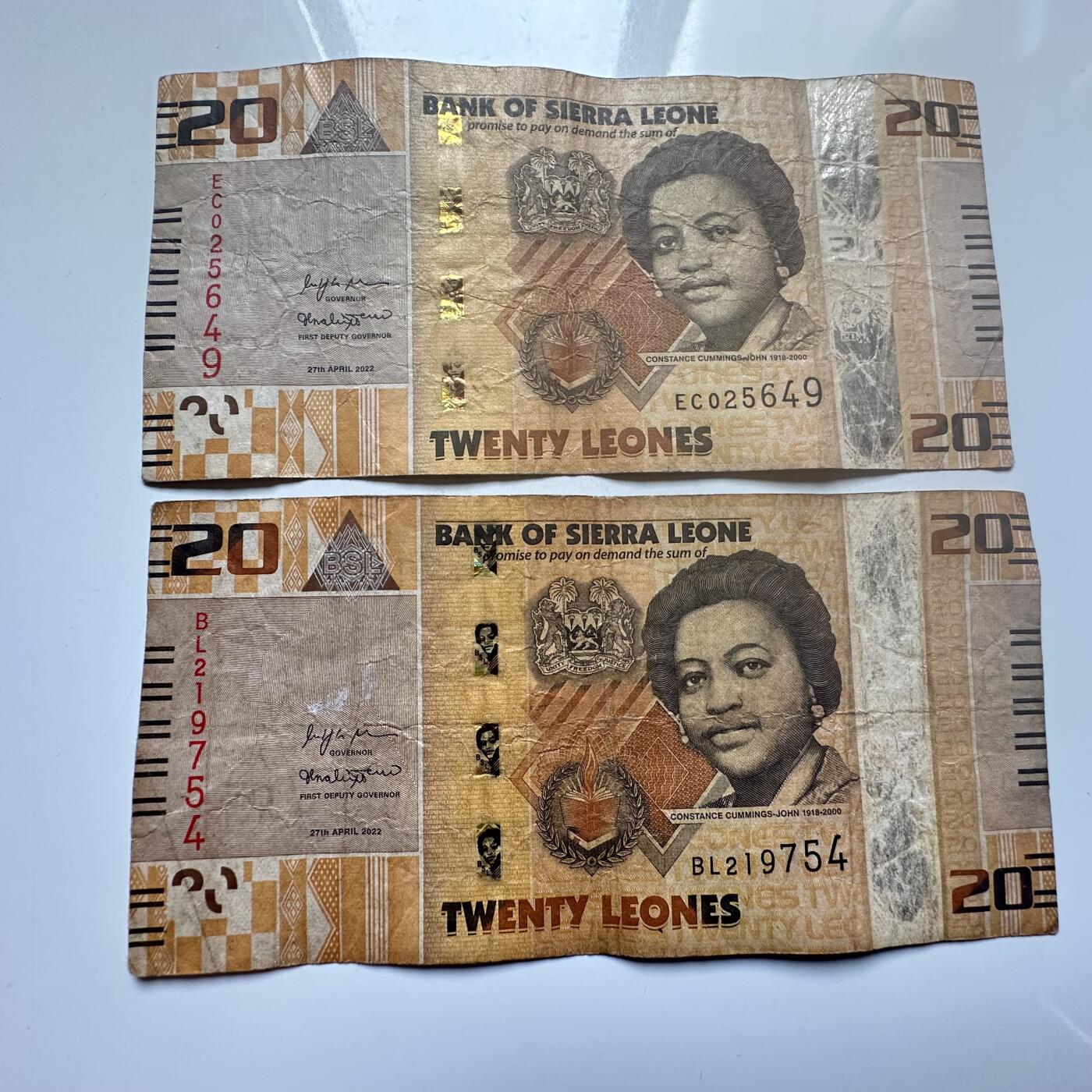 🌹外币初藏🌹🐯2026年第25场  每周二四六晚8️⃣点 接代拍 塞拉利昂2022年20利昂 2张--4