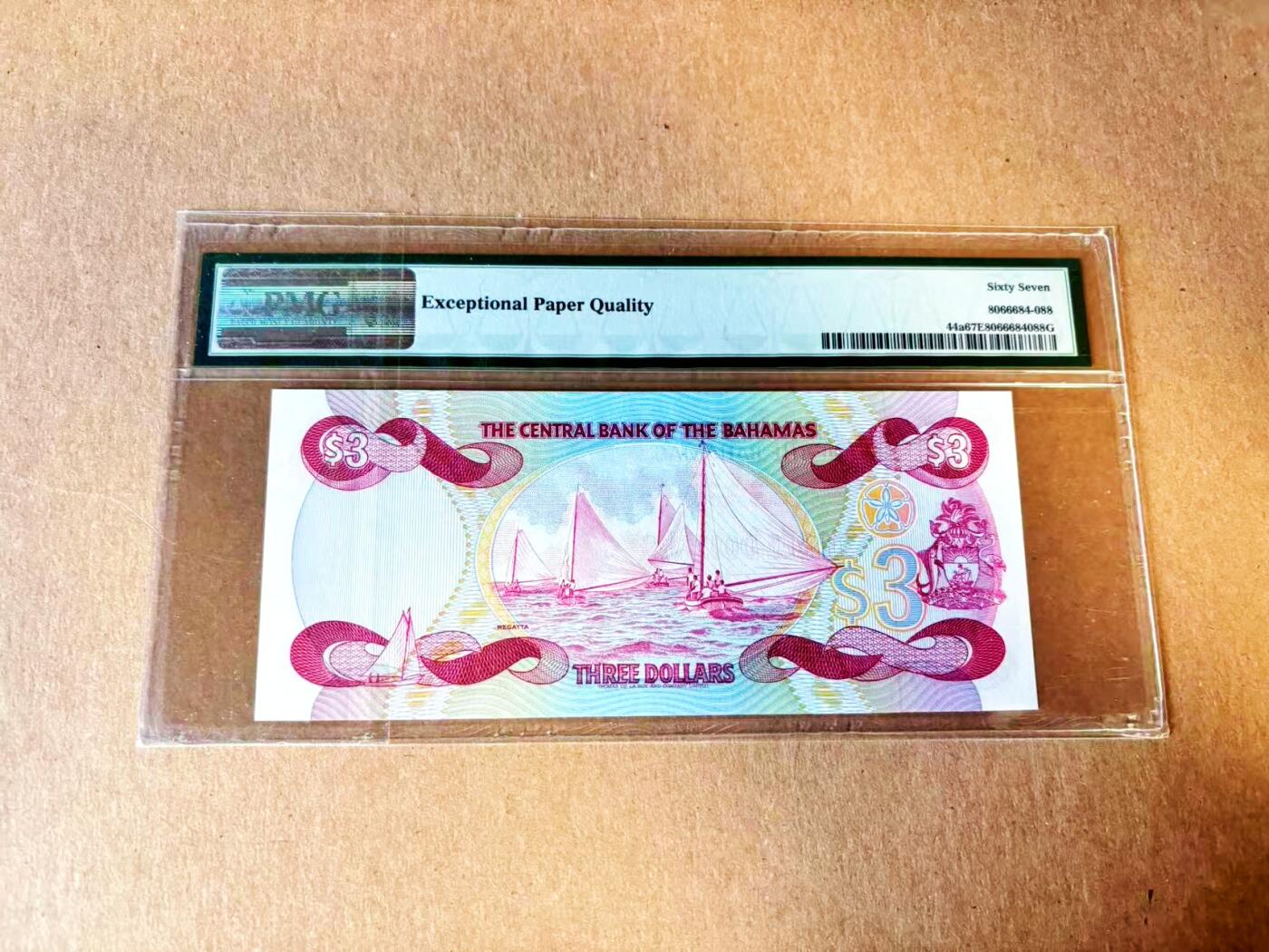  【Blue Auction】世界纸币精拍第791期——18级TOP拍卖/信誉/品质/专业/高效💫 【88尾】巴哈马 1984年3元 PMG67EPQ 