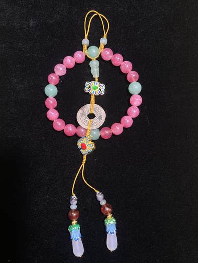 【崇觀宣和】太平通宝-古钱币十八子手持粉碧玺玉髓手串 【崇觀宣和】太平通宝-古钱币十八子手持粉碧玺玉髓手串