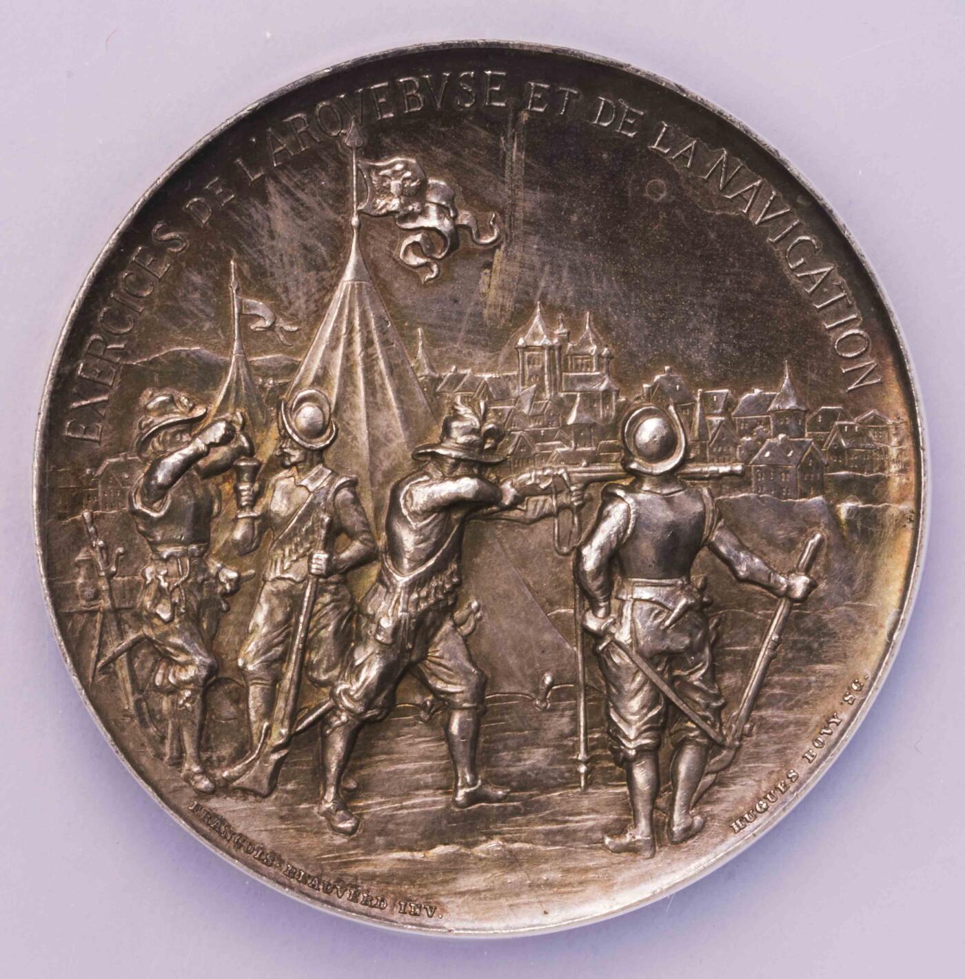 NGC-MS62 1895瑞士日内瓦射击节超大银章 亚军