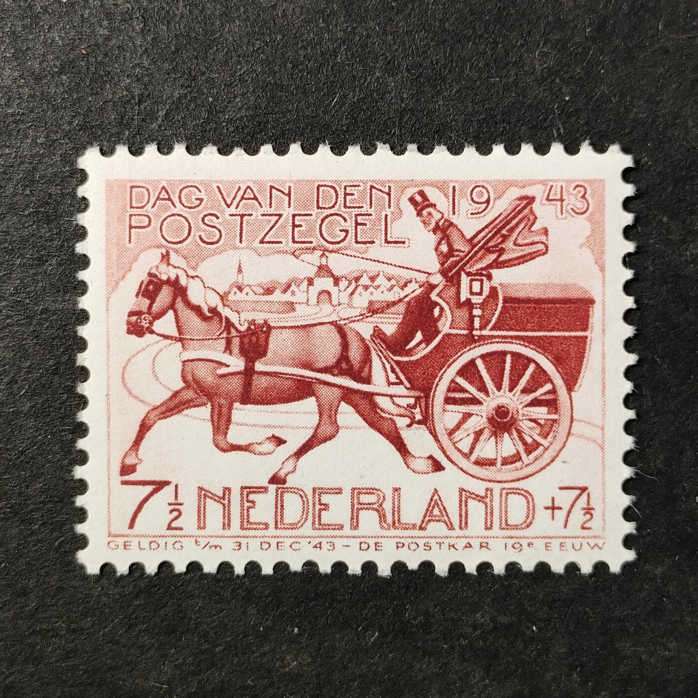 ↓君缘收藏755期☞钱币邮品↓无佣金、可寄存、满30元包邮  荷兰邮票，1943年邮票日·19世纪邮车邮票1全