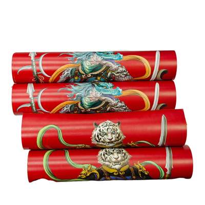 白泽拍卖卡牌手绘专场第33期（去岁千般皆如愿 今年万事定称心） - 2025 独行正明 龙虎门神 4张 海报