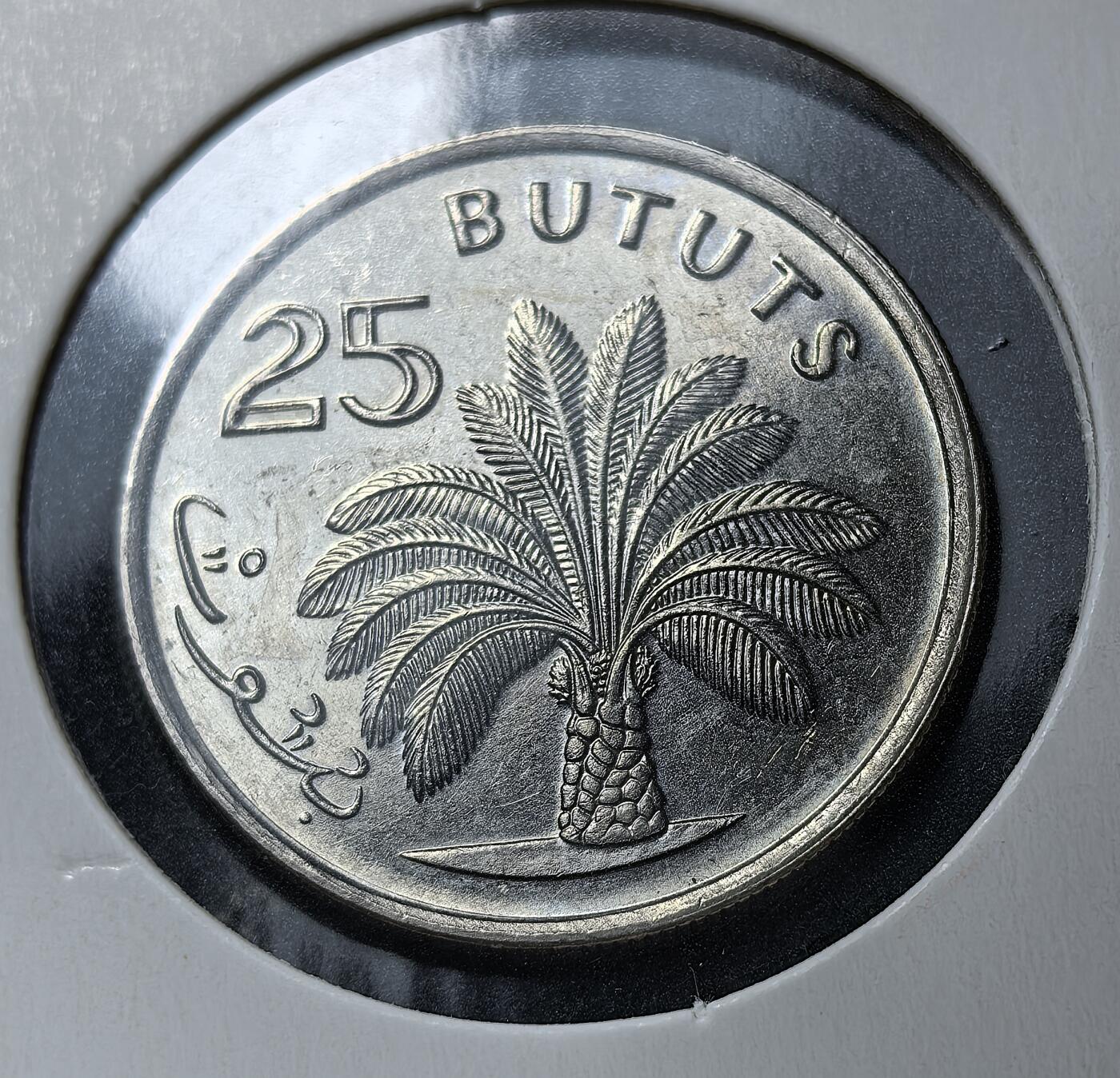 外国优质老铜币银币苏联纪念章，每周六晚九点倒数截拍，满百包邮可寄存，持续收拍 冈比亚1971年油棕25布图，属该国独立化首套货币，取代英制镑。正面为总统贾瓦拉像，背面油棕图案源自旧版 1 先令，由英国皇家造币厂铸造，是其货币独立的核心实物见证。