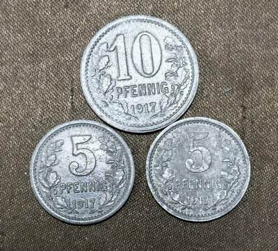 北京马甸外国币专卖第148期，非贵金属外国流通币，纪念币币，中国早期纪念币专场，陆续上拍，欢迎关注 - 德国帝国一战时期紧急状态币：波恩10芬尼1枚，5芬尼2枚