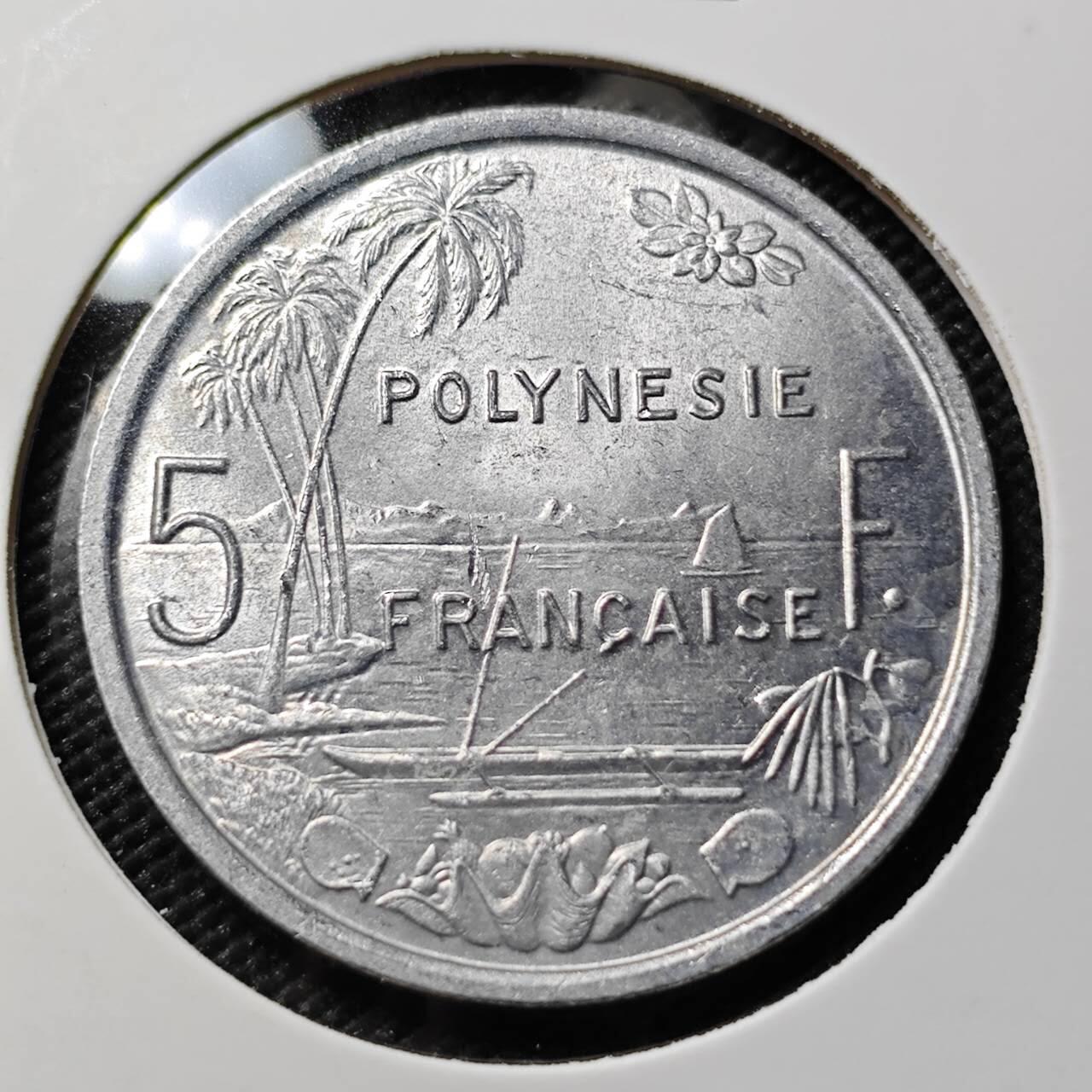 KK钱币收藏小铺   第401期 2月预留时间 周末发货 1965法属波利尼西亚5法郎 好品 