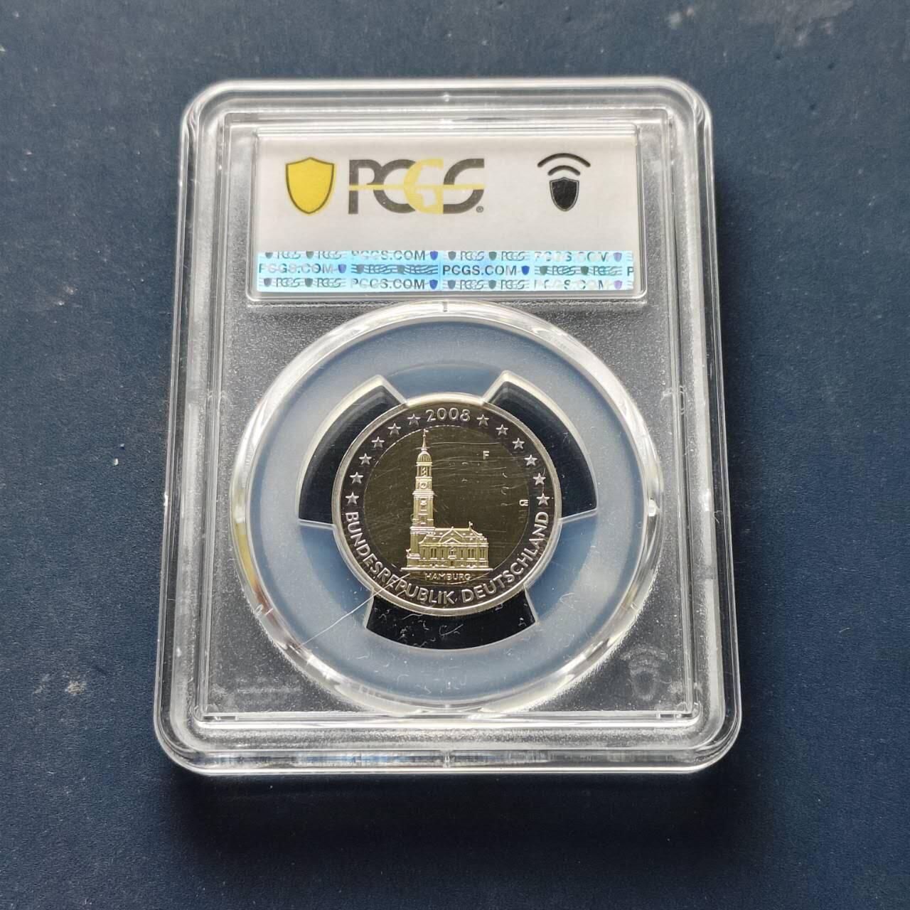 【全场包邮】纯粹捡漏拍509场 【收藏级】德国2008年2欧元州币系列汉堡联邦州圣米迦勒斯教堂F厂双色精制纪念币-PCGS PR67 DCAM（更高分仅3枚）