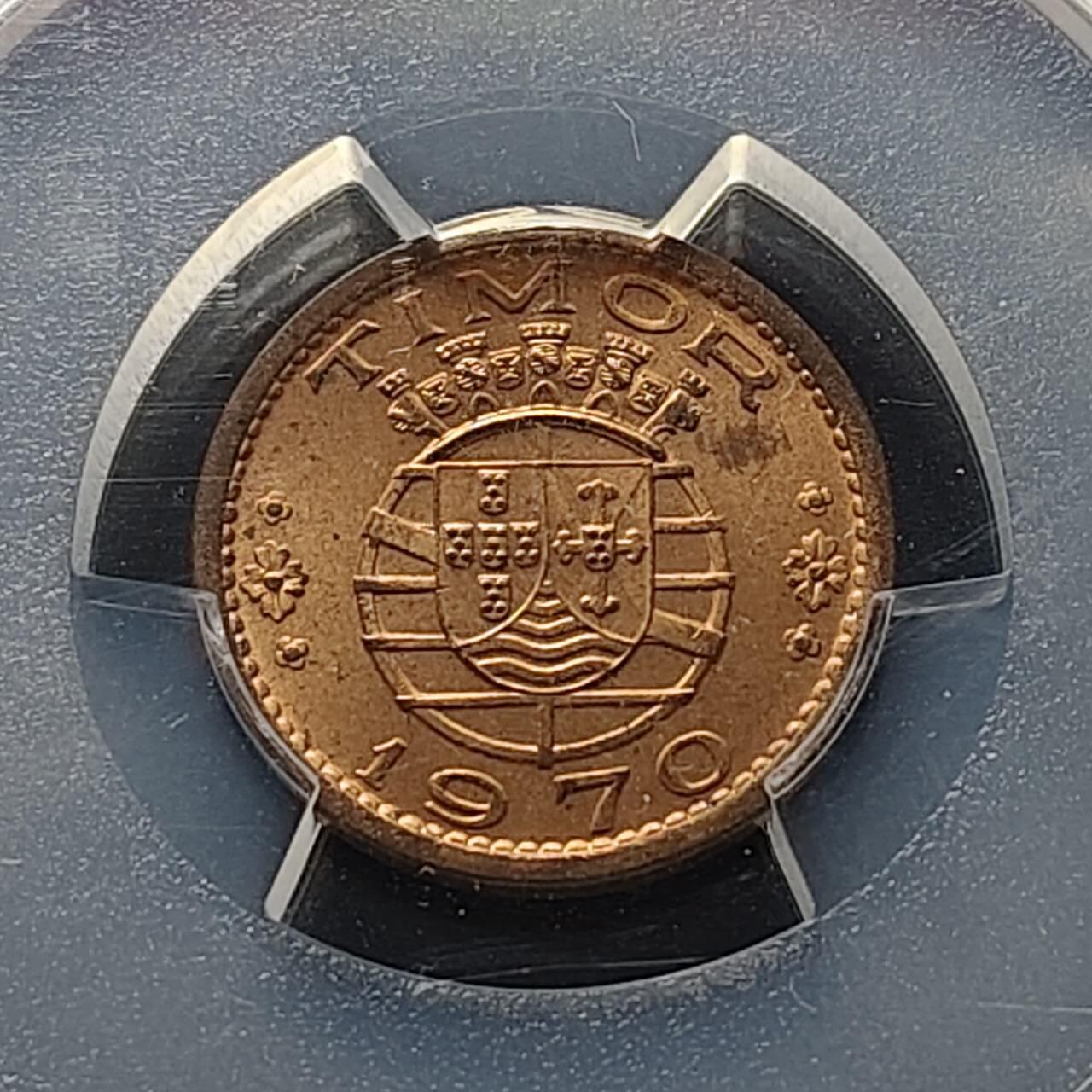 【全场包邮】纯粹捡漏拍509场 【收藏级】葡属帝汶1970年50分铜币-PCGS MS64 RD（最高分66）