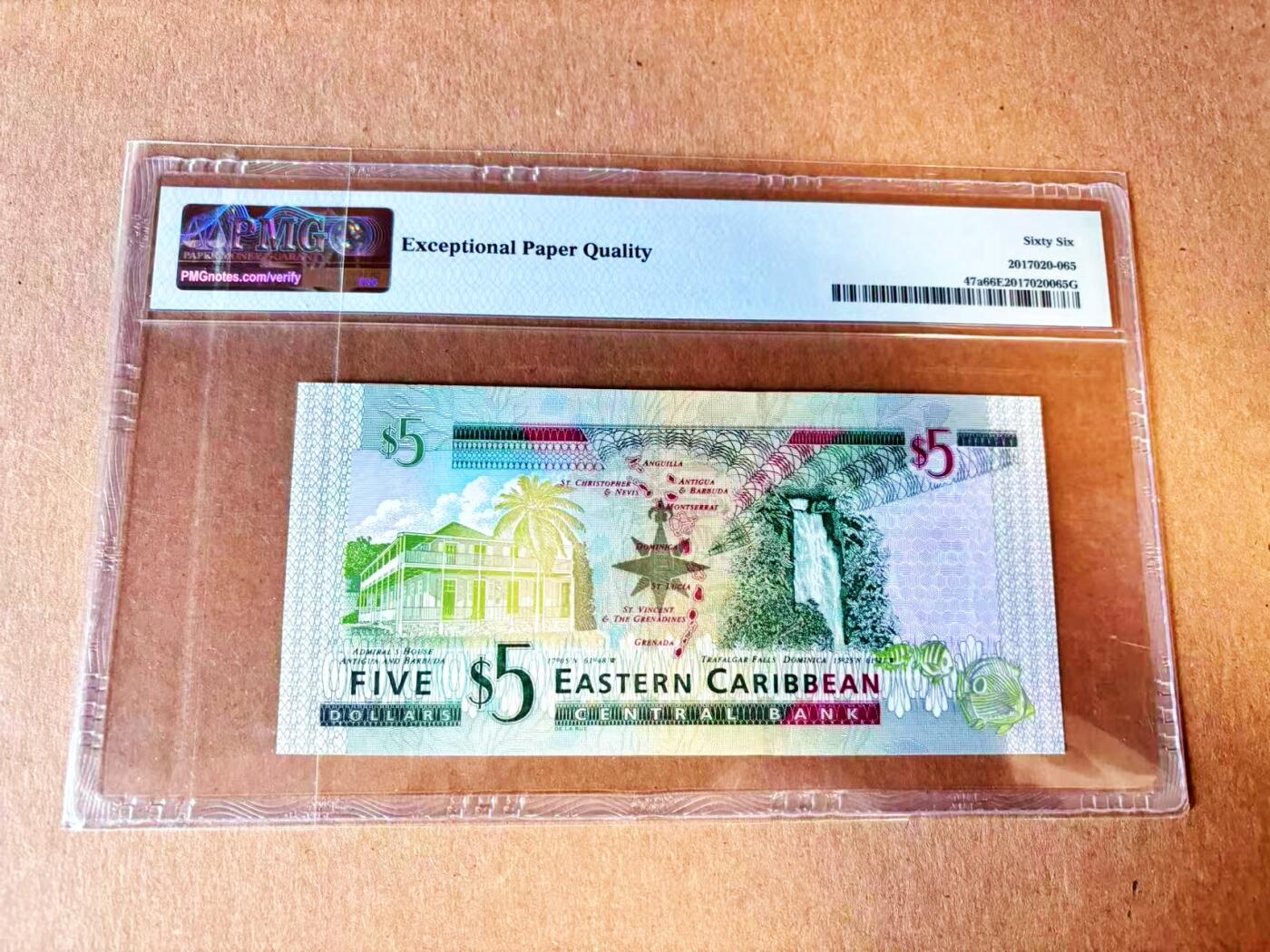  【Blue Auction】世界纸币精拍第791期——18级TOP拍卖/信誉/品质/专业/高效💫 【无47】东加勒比 2008年5元 PMG66EPQ 