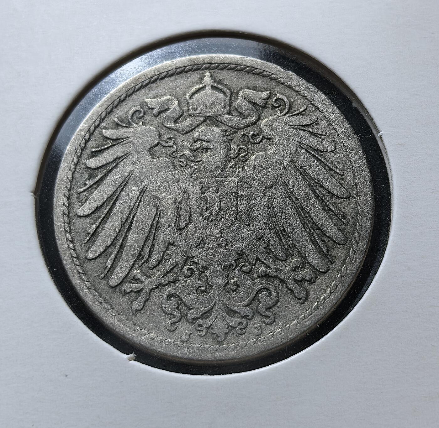 外国优质老铜币银币苏联纪念章，每周六晚九点倒数截拍，满百包邮可寄存，持续收拍 德意志帝国1890年10芬尼J版，属威廉二世时期流通辅币，由柏林铸币厂铸造。正面为面值与国名，背面是帝国鹰徽，见证了第二帝国工业化与殖民扩张阶段的货币体系