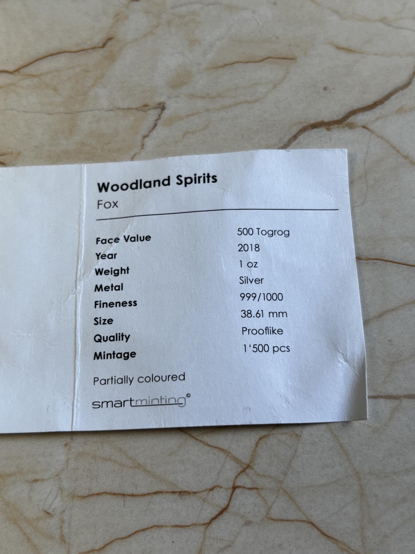 第192期拍卖 蒙古2018年森林精灵系列精灵狐狸1盎司纪念银币PCGS-PL70首带证书，1盎司，999银，发行1500枚
