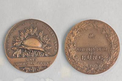 杂件，不寄存 - 法国全国战斗人员联盟，功绩铜质奖章