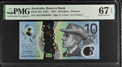 豹子号888狮子号8888，澳大利亚2017年10元塑料钞，pmg67全程无3457 - 豹子号888狮子号8888，澳大利亚2017年10元塑料钞，pmg67全程无3457