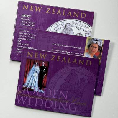 ＜星葵🌻钱币社＞硬币场·第71期·3月10日发货 - 〈发行量9000〉新西兰1997年女王金婚卡装5元克朗型纪念币