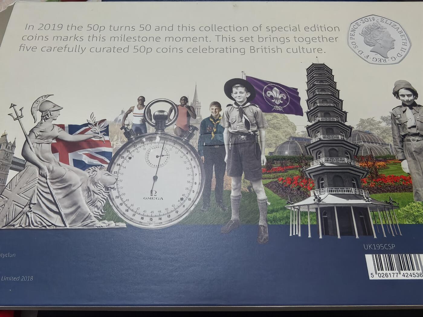 长老汇马年精选第七场拍卖 2019英国50便士发行50周年5枚精制银币套装，文化版，钢琴烤漆木盒，1969套，含稀缺的邱园中国塔50便士，灵感来自于南京大报恩寺塔