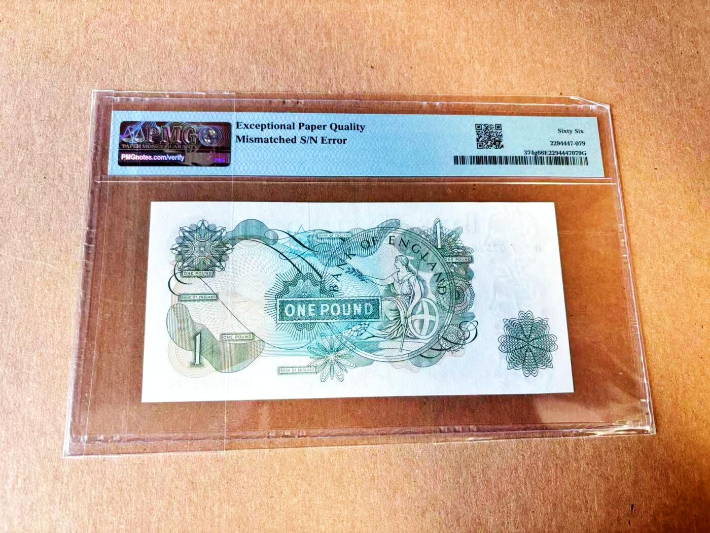  【Blue Auction】世界纸币精拍第791期——18级TOP拍卖/信誉/品质/专业/高效💫 【错钞 号码印钞】英国 C序列 1970-77年1镑 PMG66EPQ 