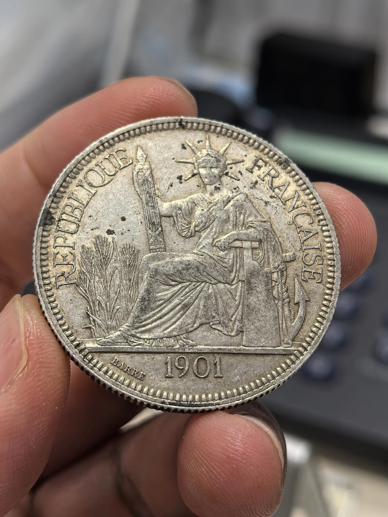 博洋堂世界钱币拍卖第163期（全场包邮） 法属印支1901年坐洋银币，黄油光泽