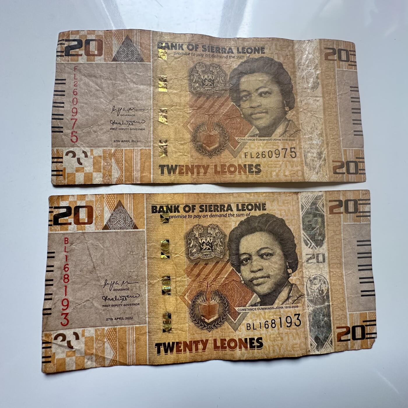 🌹外币初藏🌹🐯2026年第25场  每周二四六晚8️⃣点 接代拍 塞拉利昂2022年20利昂 2张--10