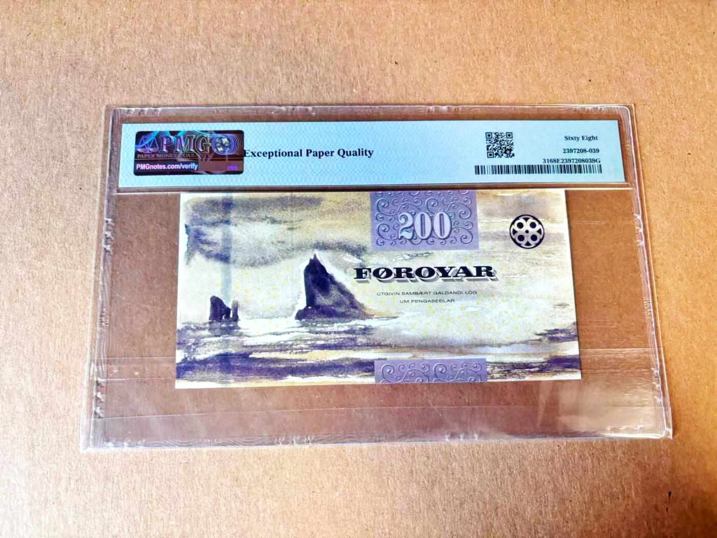  【Blue Auction】世界纸币精拍第791期——18级TOP拍卖/信誉/品质/专业/高效💫 【无47】法罗群岛 2011年200克朗 大飞蛾 PMG68EPQ 高分