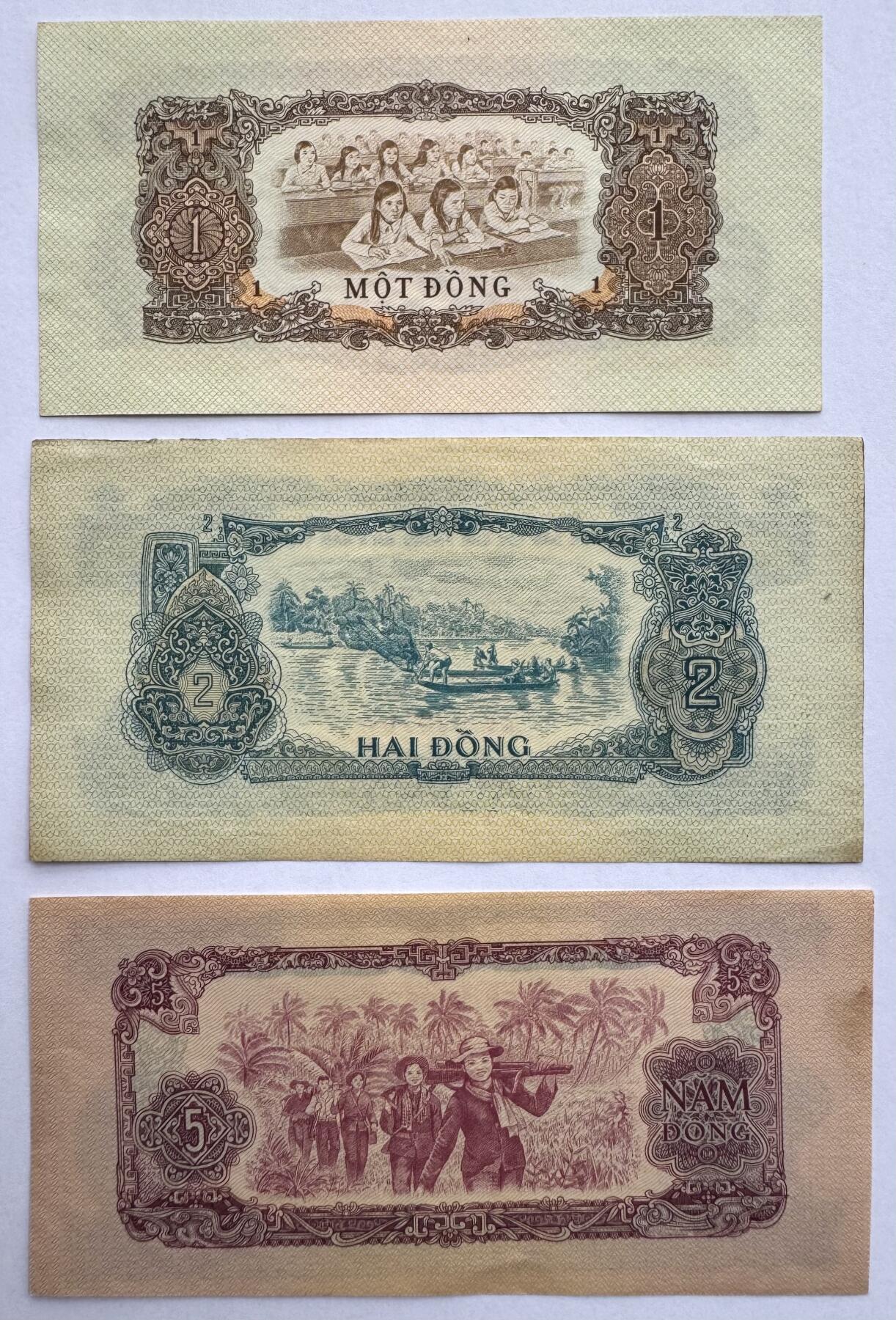 2026第4场（总第231期）：精品测试钞、外钞综合场  中国代印未发行/越南/南越解放民族阵线1963年版1、2、5盾一组三枚（好品如图）