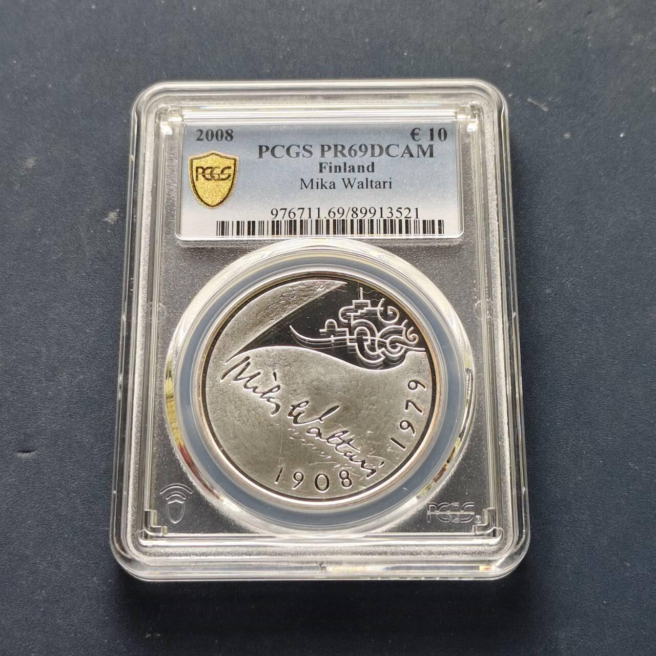 【全场包邮】纯粹捡漏拍509场 【收藏级·亚军分】芬兰2008年10欧元作家米卡·沃尔塔里诞辰100周年精制纪念银币【38.6毫米25.5克92.5%】-PCGS PR69 DCAM（更高分仅2枚）