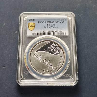 【全场包邮】纯粹捡漏拍509场 - 【收藏级·亚军分】芬兰2008年10欧元作家米卡·沃尔塔里诞辰100周年精制纪念银币【38.6毫米25.5克92.5%】-PCGS PR69 DCAM（更高分仅2枚）