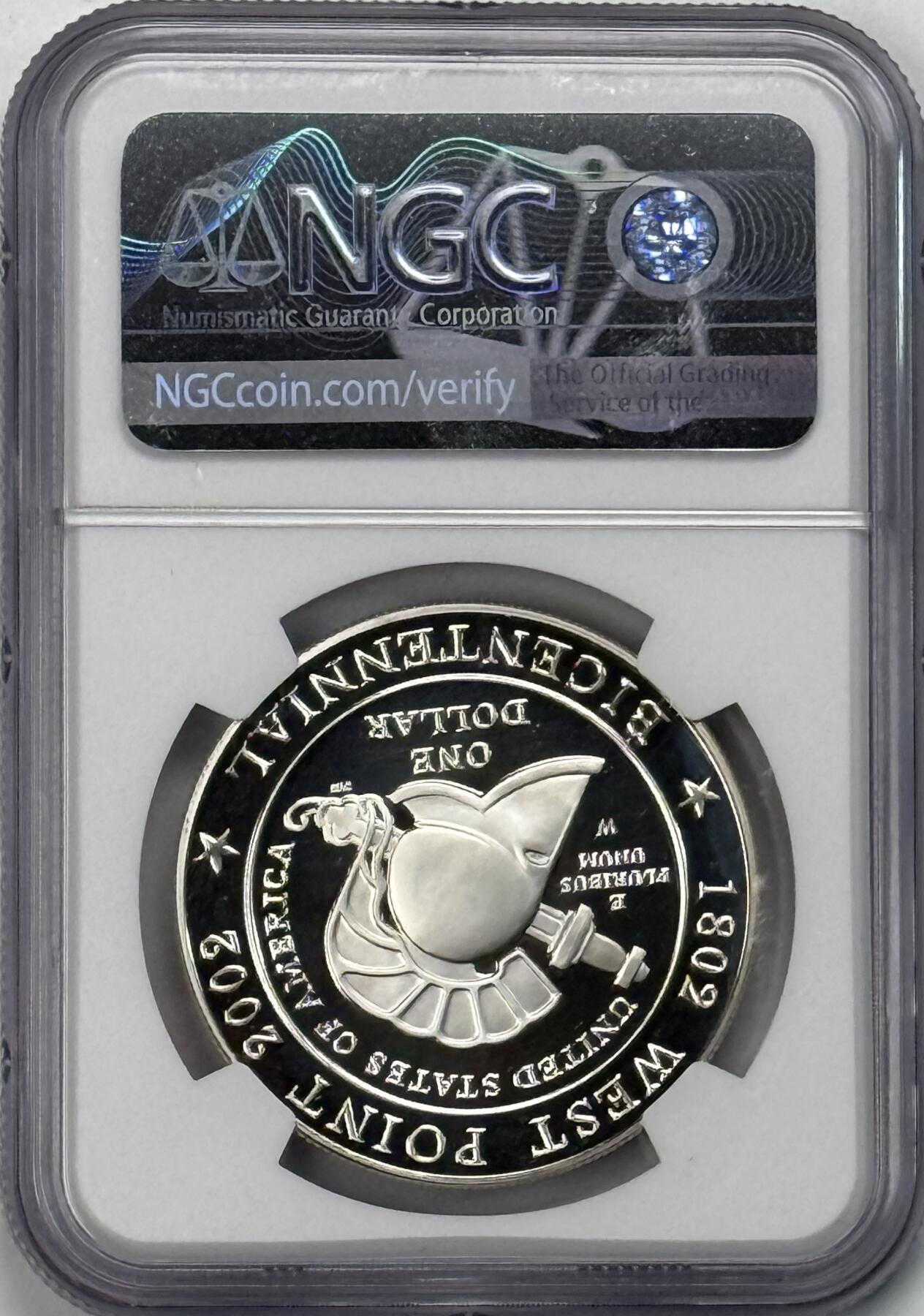 S&S Numismatic世界钱币-拍卖 第121期  获奖币*美国2002年 美国西点军校二百周年 1美元精制纪念银币 26.73克900银 NGC PF70UC