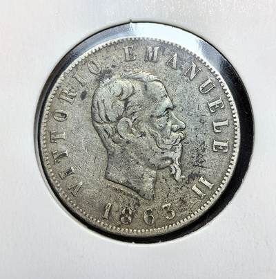 外国优质老铜币银币苏联纪念章，每周六晚九点倒数截拍，满百包邮可寄存，持续收拍 - 意大利王国1863年维克托伊曼纽尔二世 2 里拉银币10克835银纯银价180元。1861 年意大利统一后，维克托伊曼纽尔二世成为国王，1862 年里拉成为法定货币，此币为统一后早期发行的银质流通币，见证意大利民族国家构建与货币体系整合。