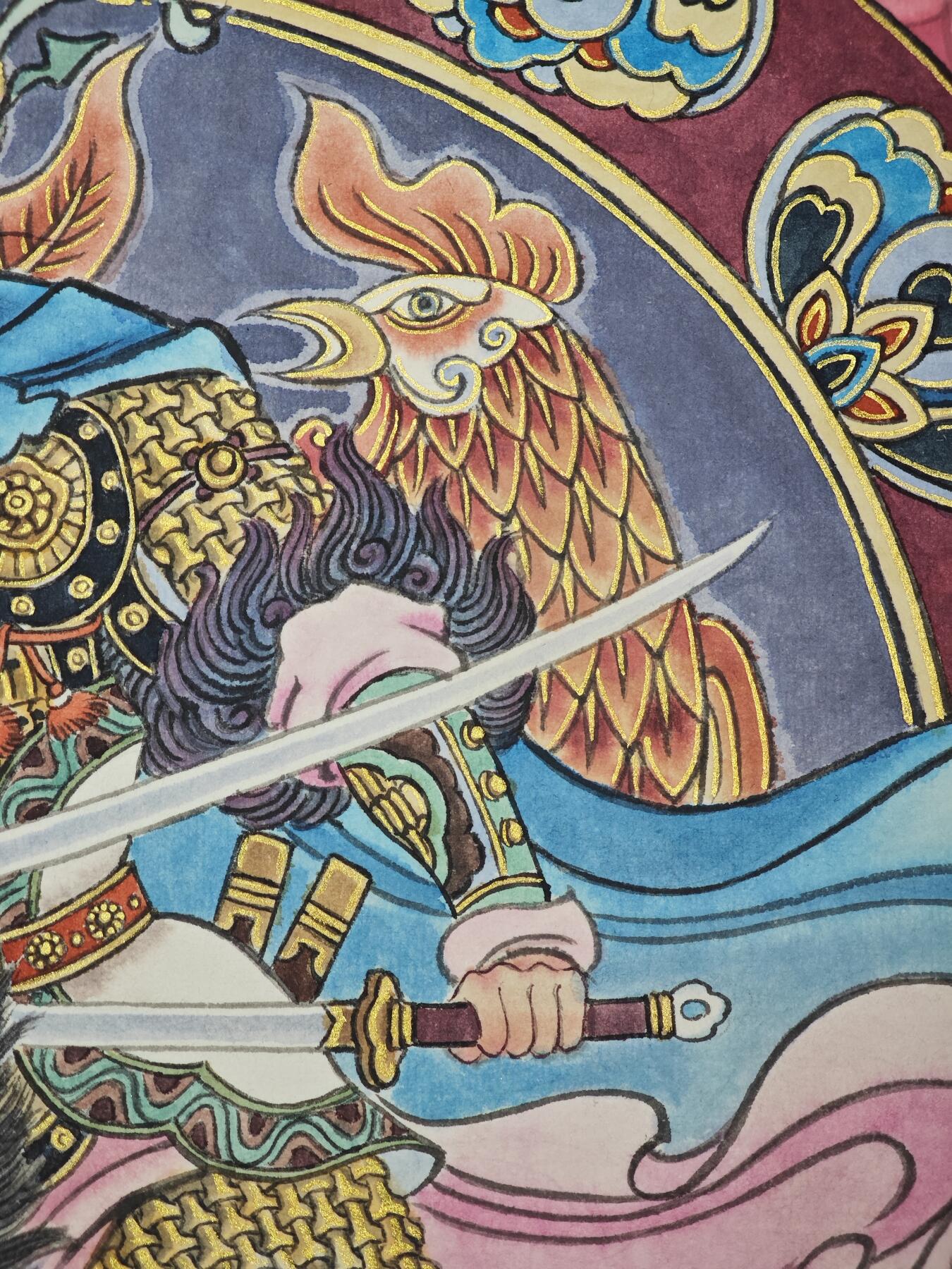 白泽拍卖卡牌手绘专场第33期（去岁千般皆如愿 今年万事定称心） 2025 冯涛手绘画 鸡-扈三娘 尺寸：30cm*41.5cm  冯涛亲签