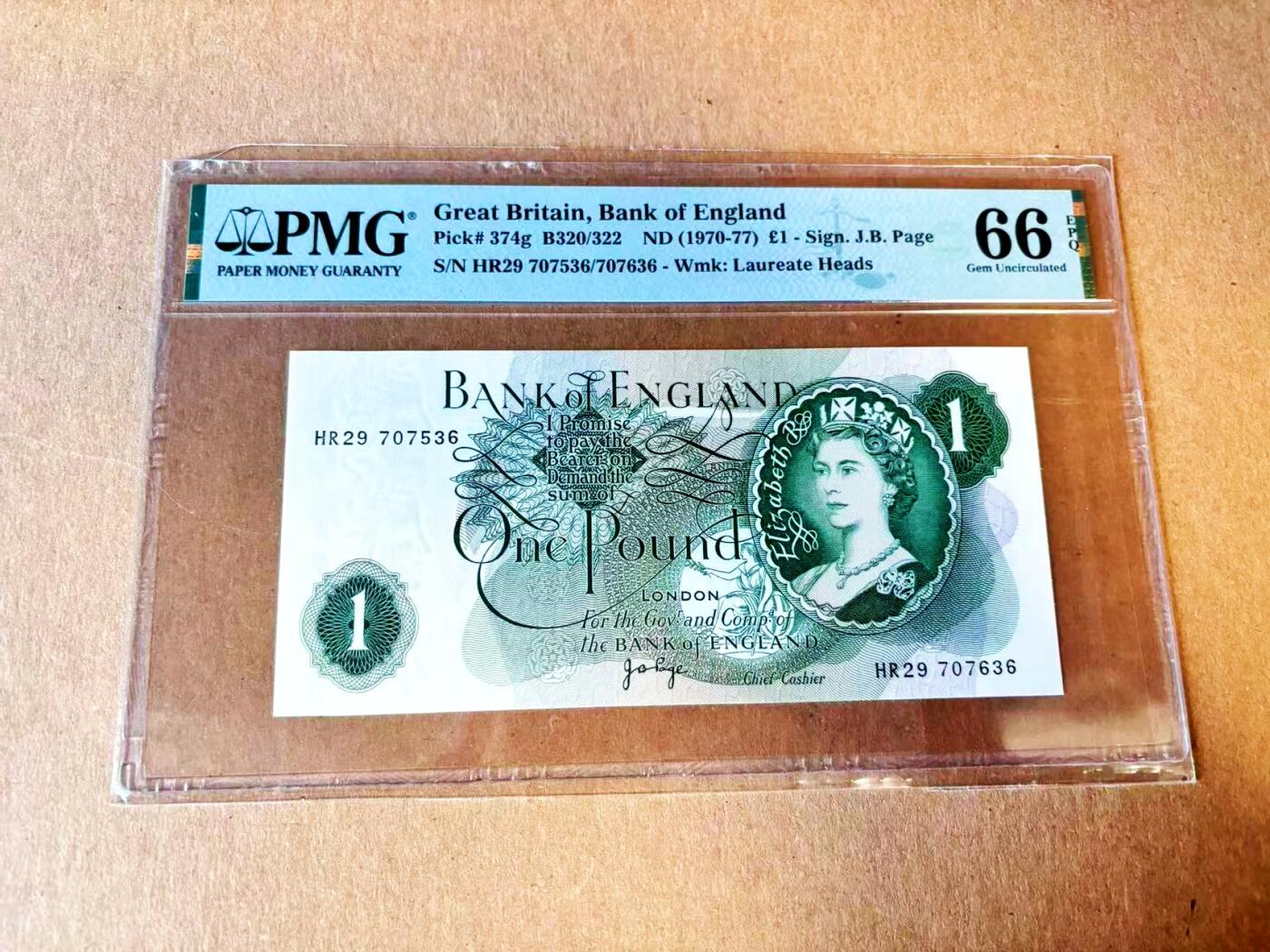  【Blue Auction】世界纸币精拍第791期——18级TOP拍卖/信誉/品质/专业/高效💫 【错钞 号码印钞】英国 C序列 1970-77年1镑 PMG66EPQ 
