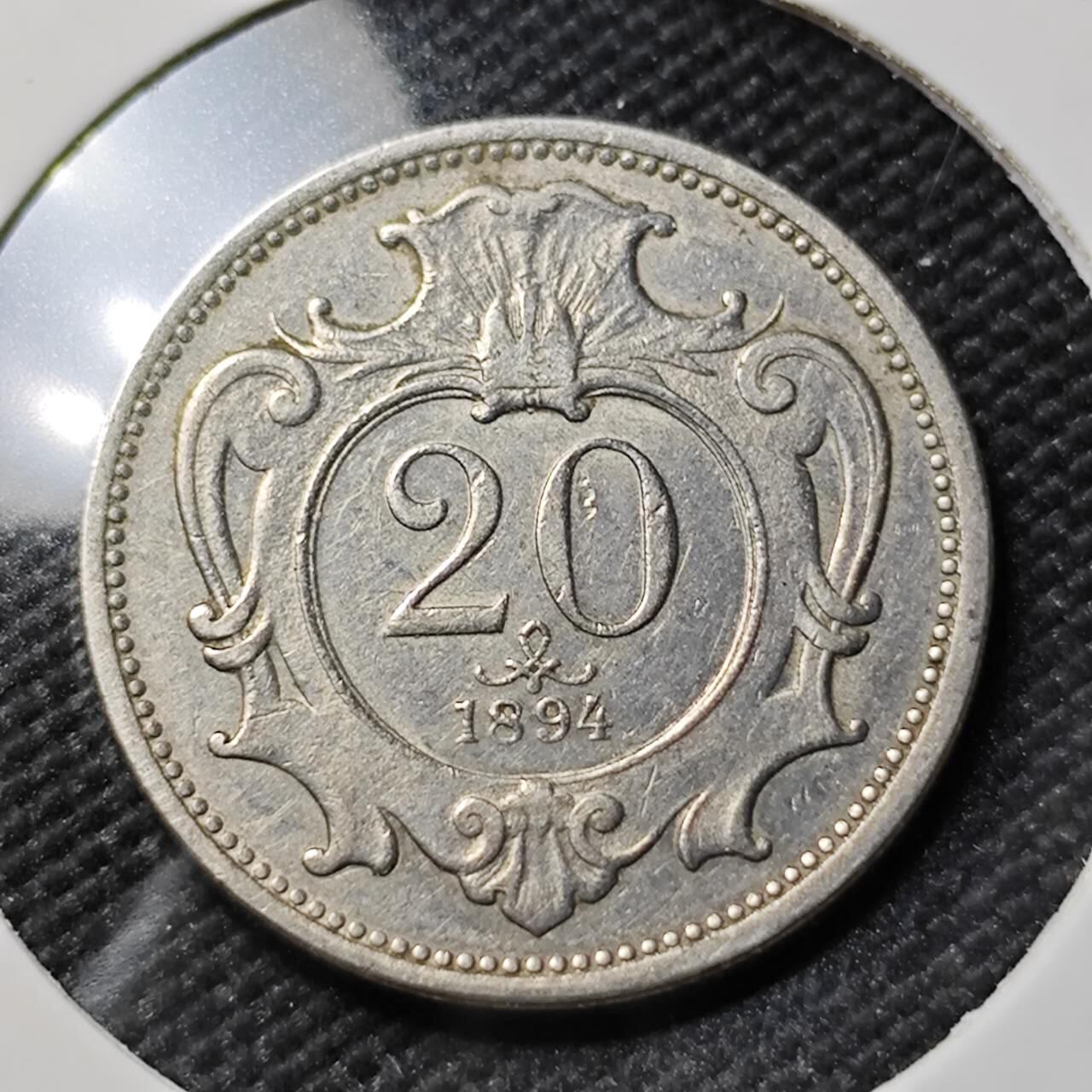 KK钱币收藏小铺   第401期 2月预留时间 周末发货  1894奥地利20格罗申